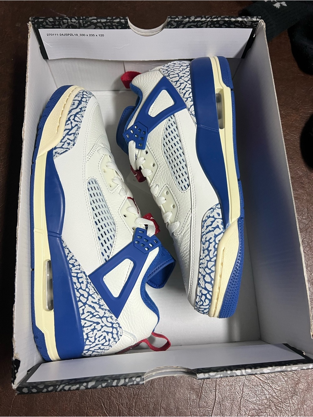 Jordan Spizike Low in White, Blue and Red Accents